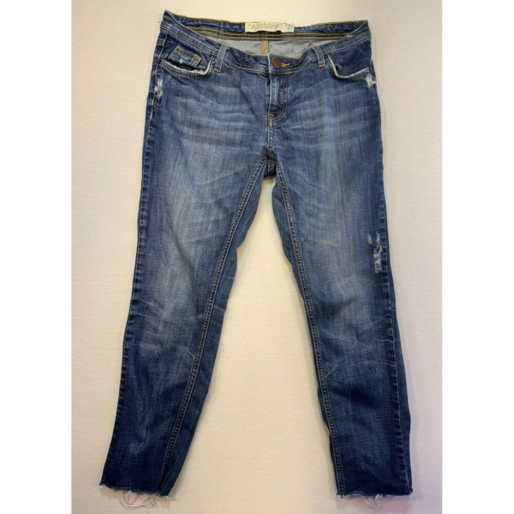 Zara Woman Premium Collection Aged Denim Jeans Size 4 Blue Distressed Look